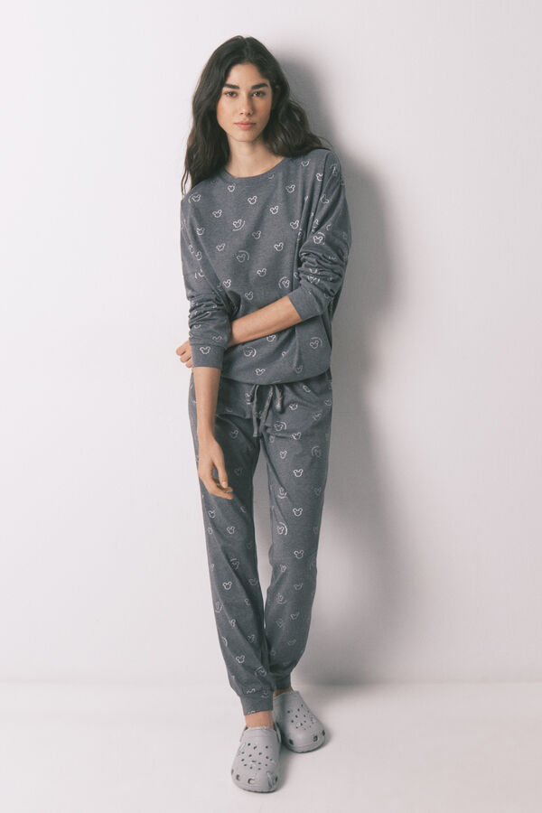 Women'secret Pijama largo 100% algod&oacute;n gris logo Mickey gris