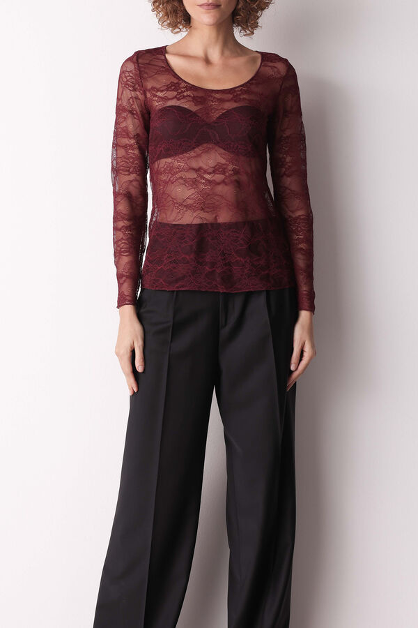 Cotonella Camiseta Manga Larga Cuello Redondo burdeos