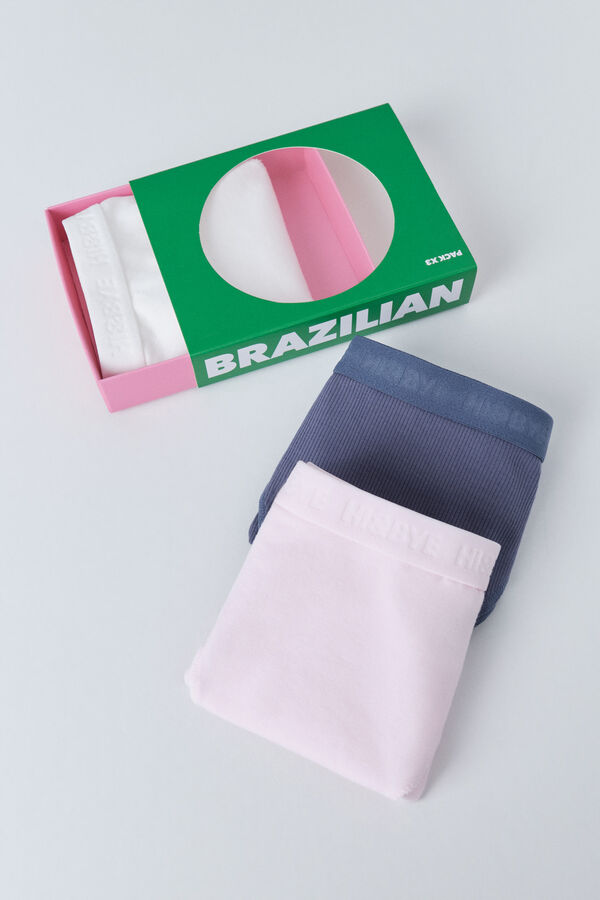HI&BYE Pack 3 bragas brasile&ntilde;as azul, blanco, rosa blanco