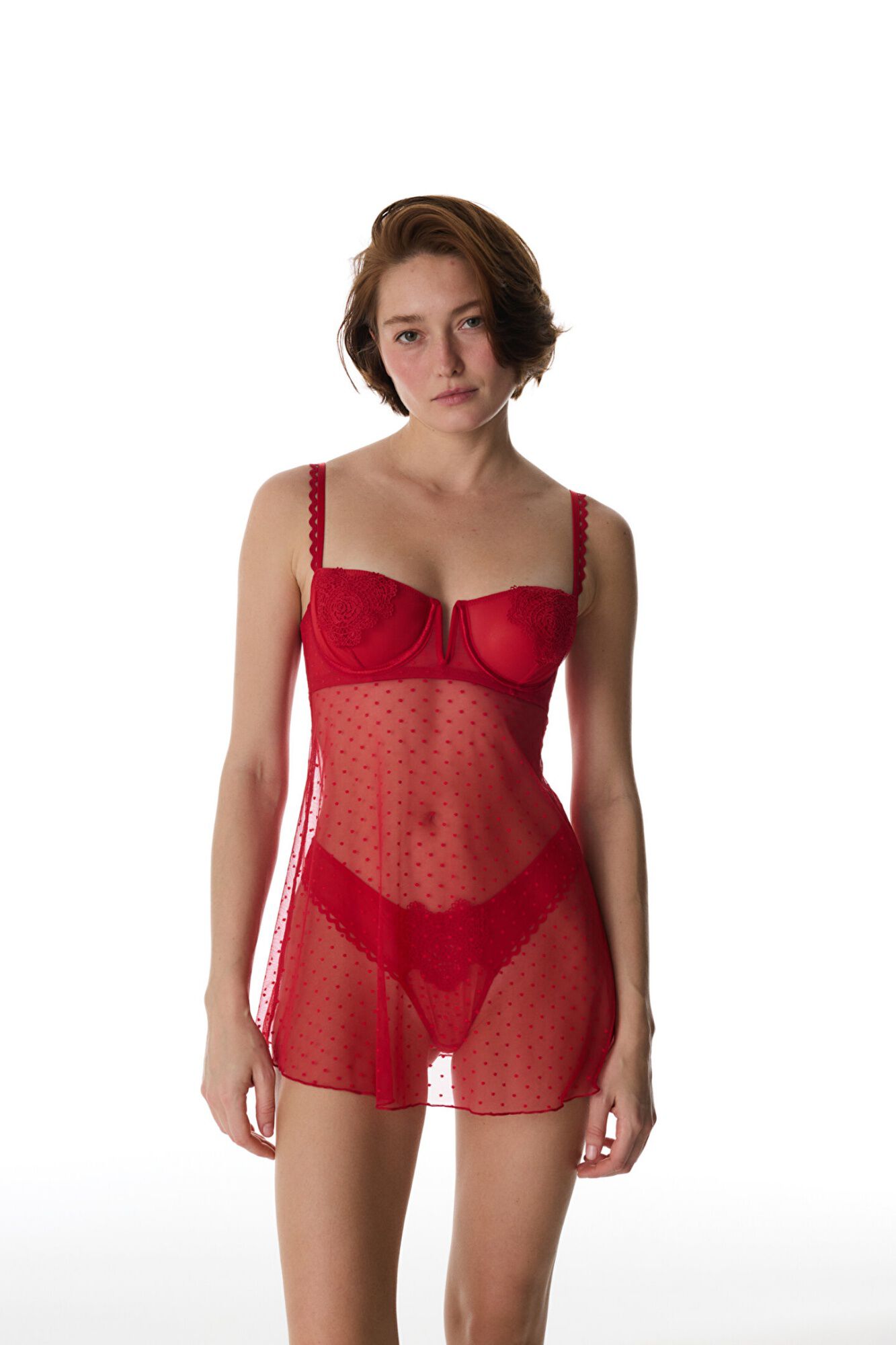 Penti Babydoll tul lunares bordado coraz&oacute;n