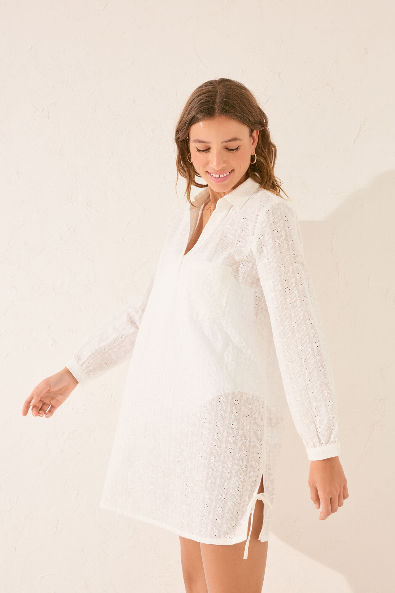 Women'secret Vestido midi branco de algod&atilde;o bordado