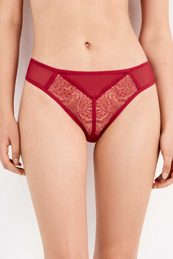 Gisela Renda de renda com franjas cuequinha vermelho