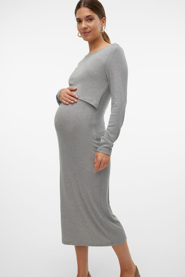 Mamalicious Vestido midi de manga comprida para maternity e amamenta&ccedil;&atilde;o  cinzento