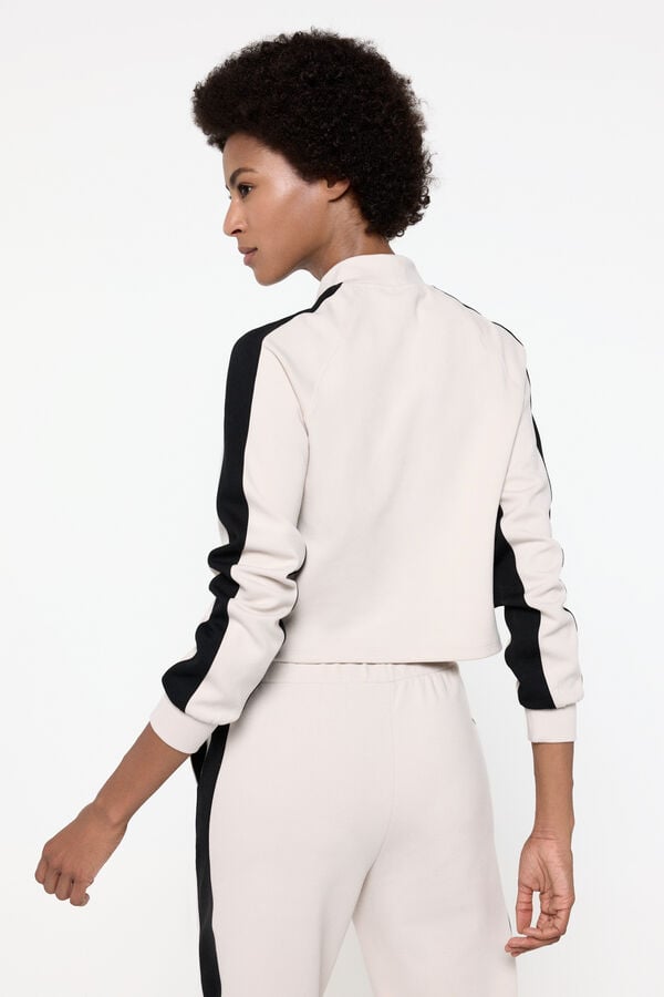 Only Play Sweatshirt bege curto de gola alta com tiras laterais pretas cinzento