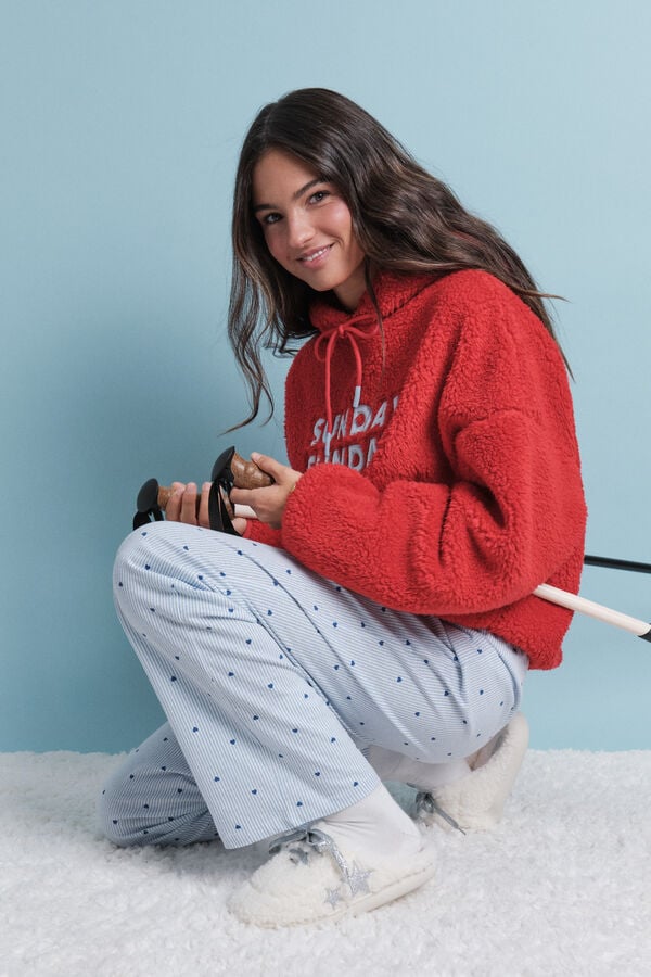 HI&BYE Sweatshirt de borrego vermelha com logo vermelho