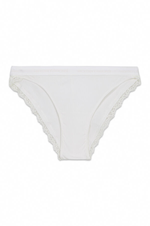 Women'secret Cuecas cl&aacute;ssicas caneladas em algod&atilde;o brancas branco