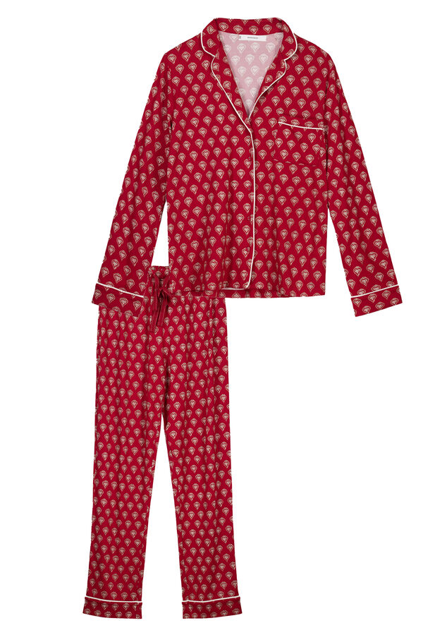 Women'secret Pijama camisero largo rojo corazones estampado