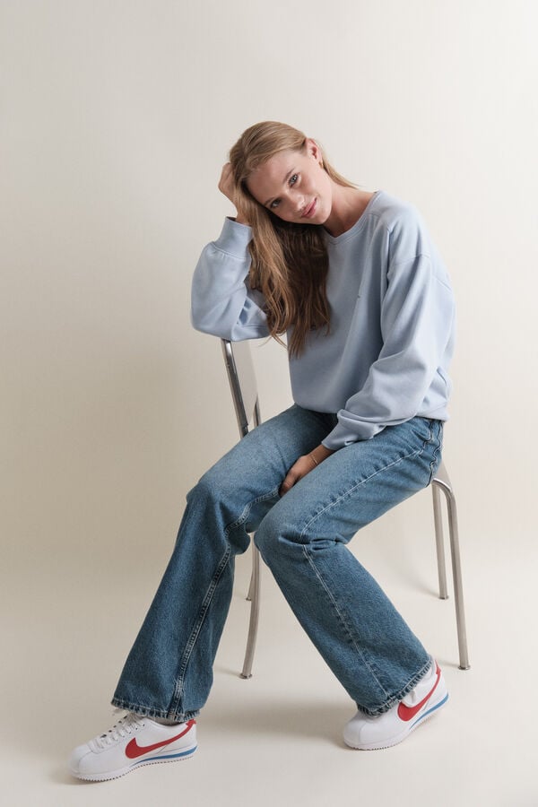 HI&BYE Sweatshirt curto de l&atilde; de algod&atilde;o azul claro azul