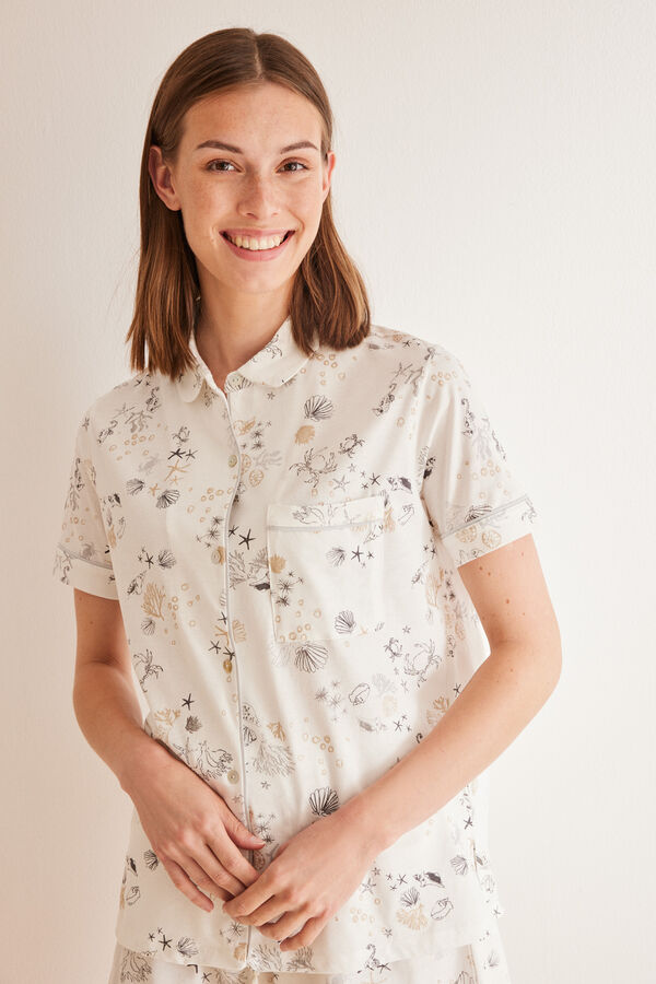 Women'secret Pijama camisero corto 100% algod&oacute;n mar blanco