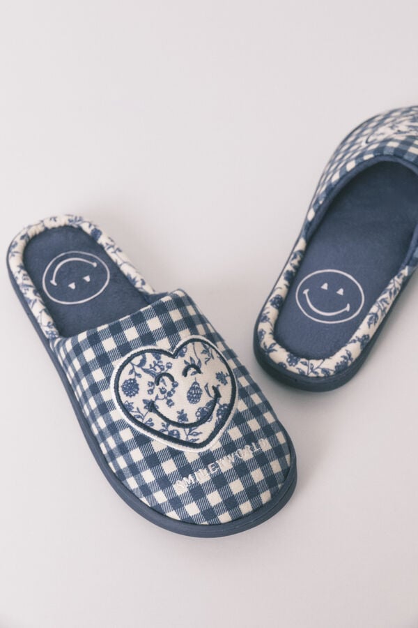 Women'secret Chinelos de casa SmileyWorld&reg; com padr&atilde;o vichy azul azul