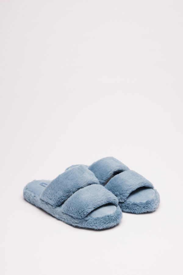 Women'secret Zapatillas casa abiertas pelo gris azul