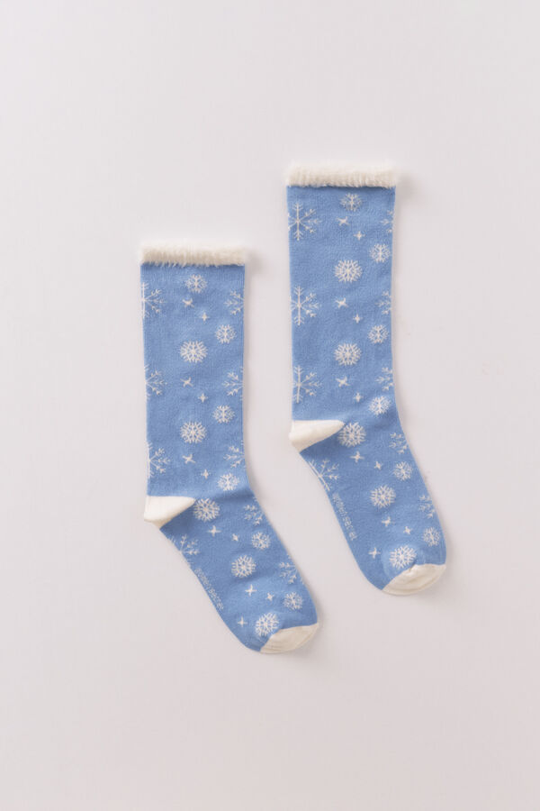 Women'secret Calcetines largos print copos nieve azul