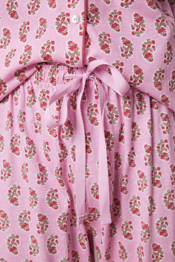 Women'secret Pijama camisero 100% algod&oacute;n flores hind&uacute;es rosa