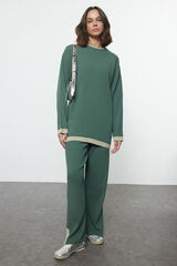 Trendyol Conjunto pantal&oacute;n y camiseta punto con ribetes&nbsp;&nbsp; verde