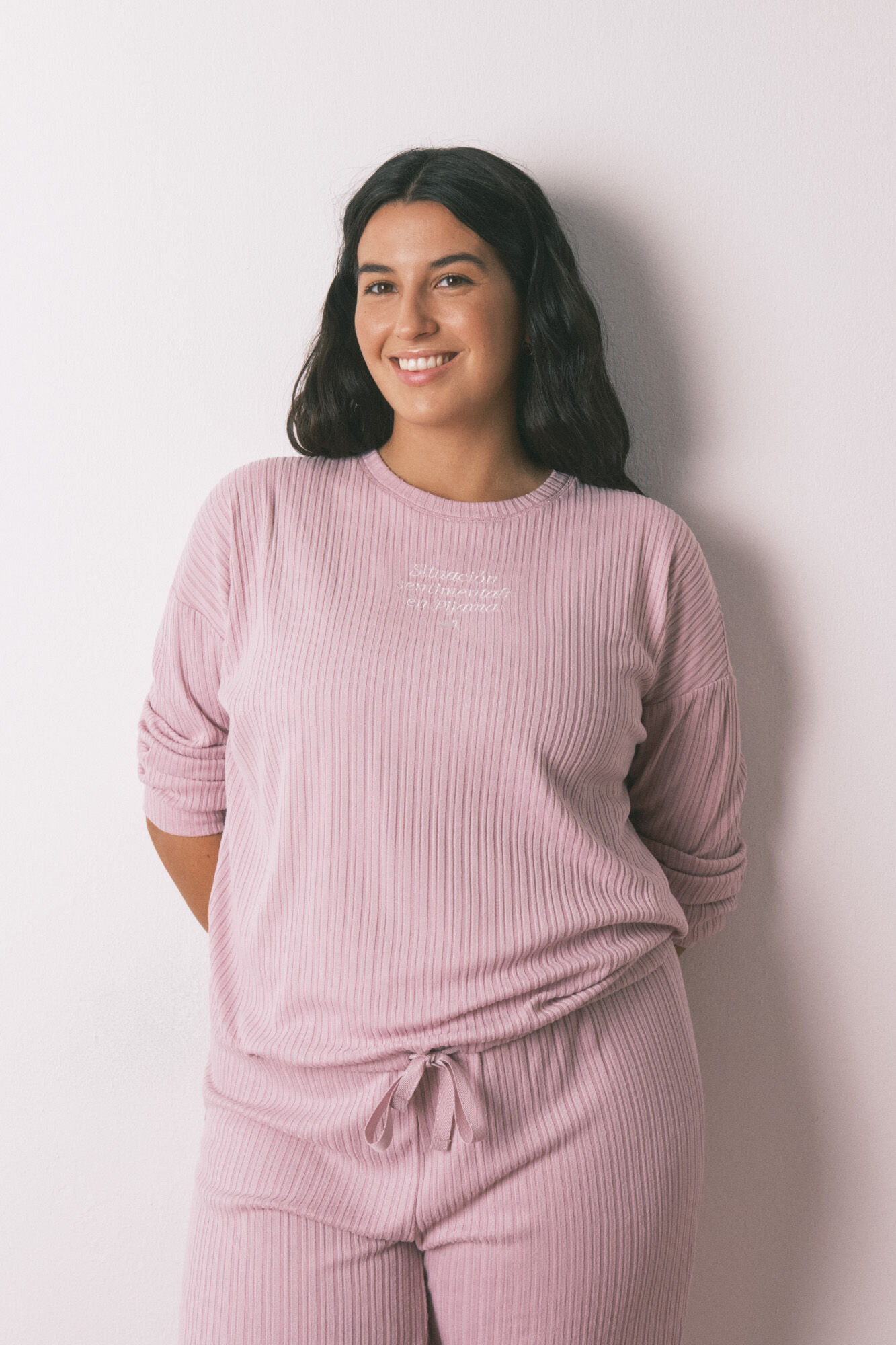 Women'secret Pijama pijama comprido rosa de malha quente e macio