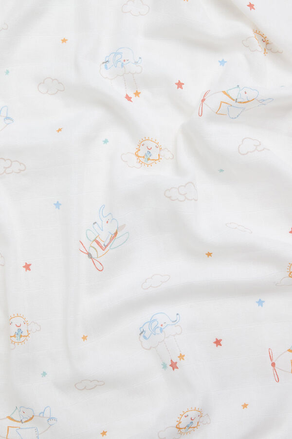 Textura Muselina gasa algod&oacute;n elefantes blanco