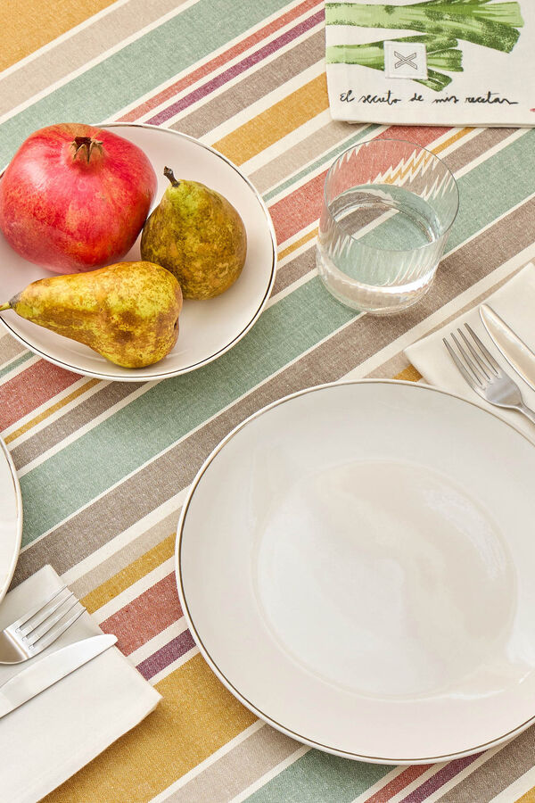 Textura Toalha de mesa riscas de algod&atilde;o resistente a manchas amarelo