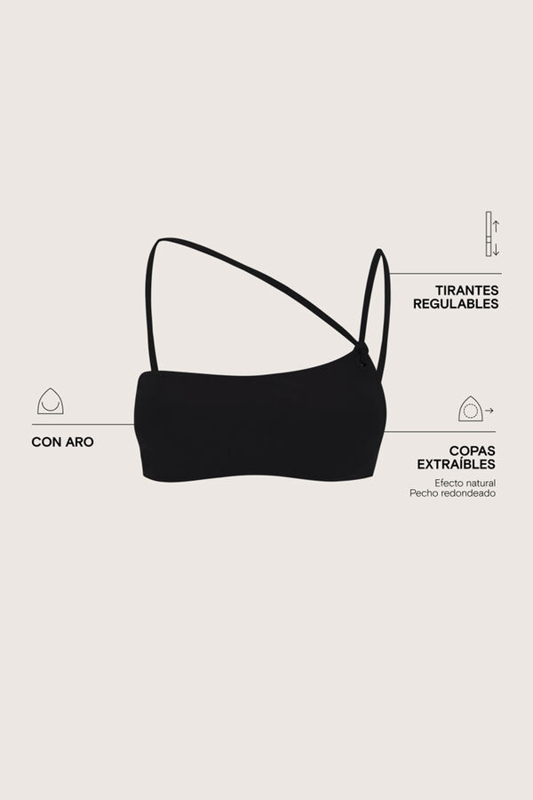 Women'secret Top bikini asim&eacute;trico negro negro
