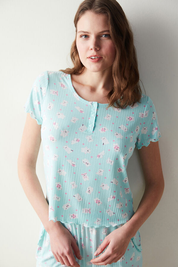 Penti Pijama com t-shirt verde-menta estampada Cuteteess verde