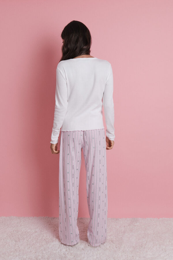 HI&BYE Pijama comprido com riscas e logo  branco