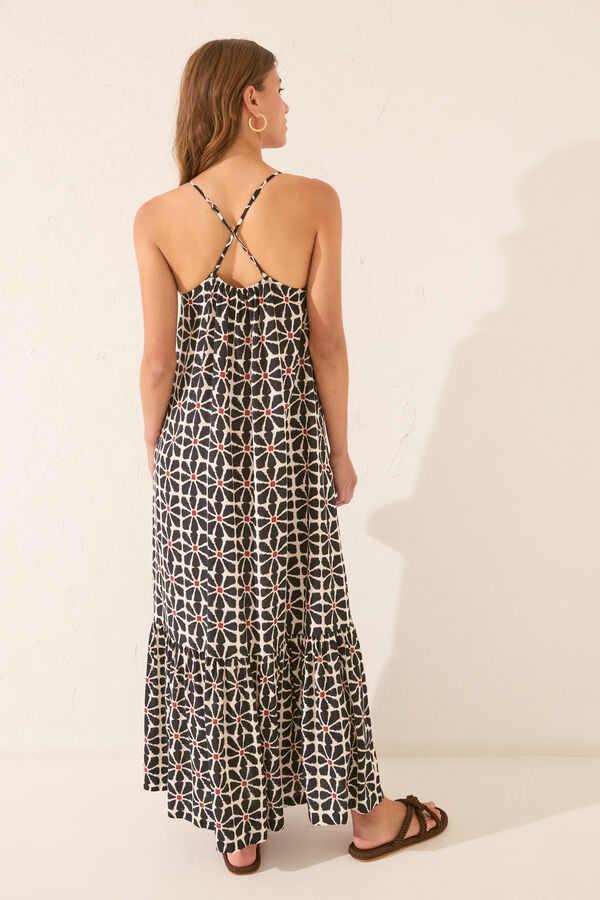 Women'secret Vestido largo tirantes estampado flores negro