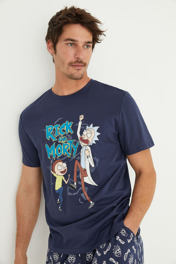 Womensecret Pijama corto hombre 100% algodón Rick y Morty azul