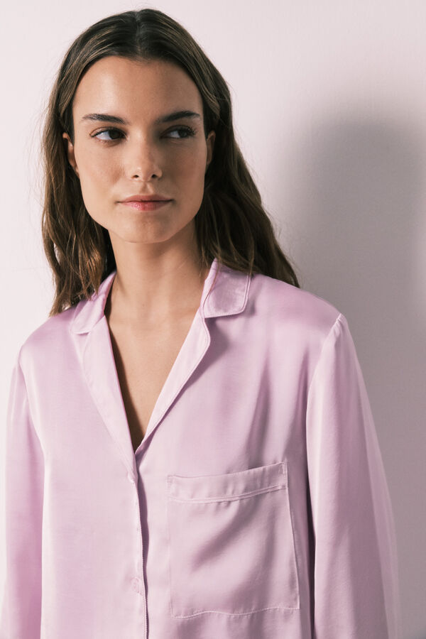 Women'secret Pijama camisero largo sat&eacute;n lila morado/lila