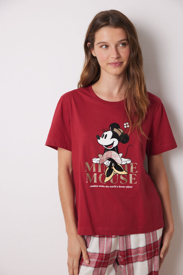 Women'secret Pijama 100% algod&oacute;n cuadros Minnie rojo