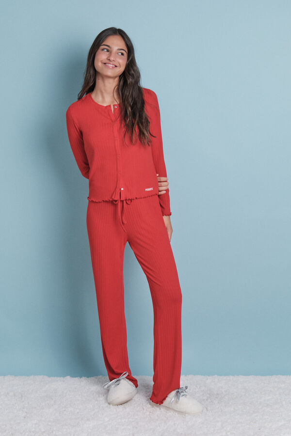 HI&BYE Pijama largo canal&eacute; suave rojo rojo