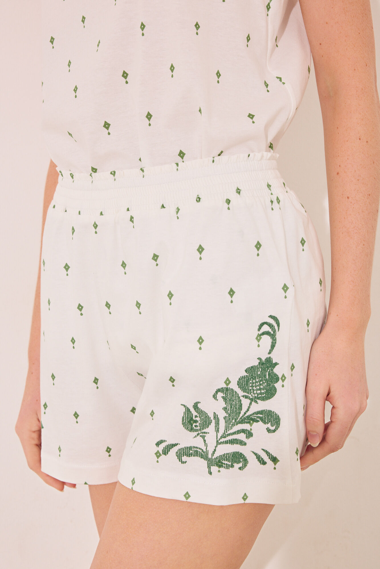 Women'secret Pijama de algod&atilde;o estampado verde com pijama curto