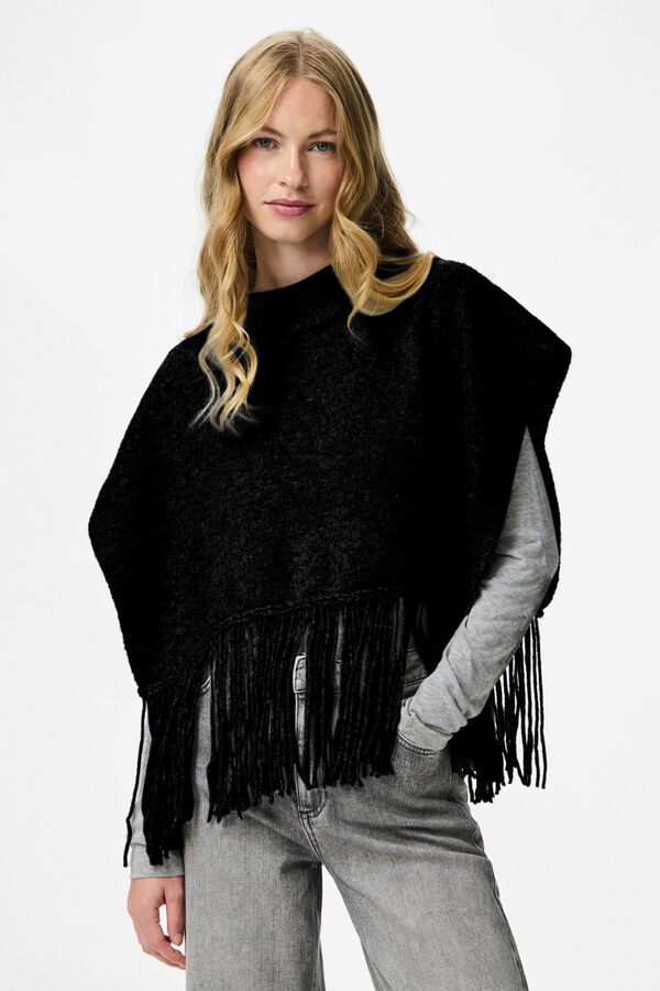 Pieces Poncho de flecos negro