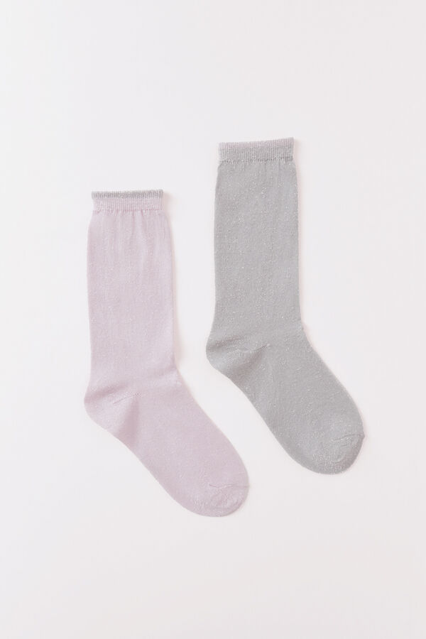 HI&BYE Pack 2 calcetines rosa y gris lurex rosa