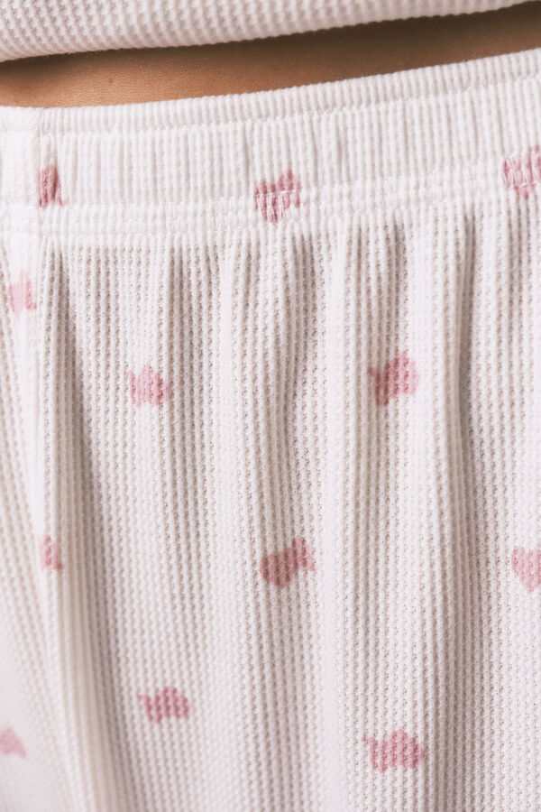Women'secret Pijama comprido de malha waffle branco