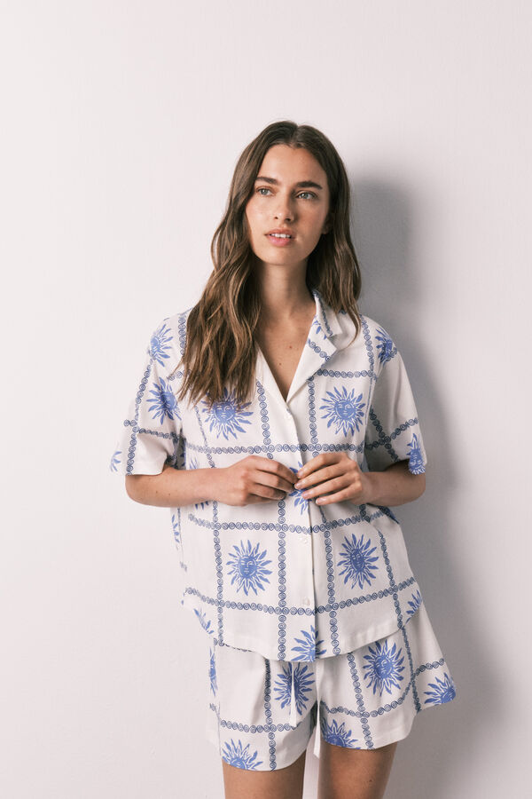 Women'secret Pijama curto camiseiro em algod&atilde;o s&oacute;is azul