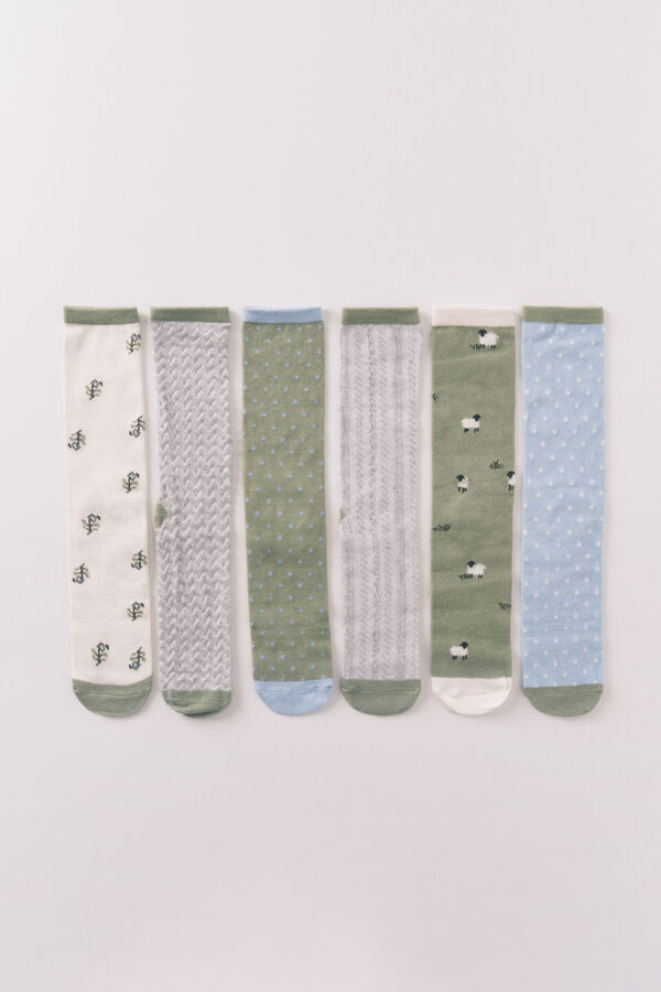 Women'secret Pack 6 calcetines largos algod&oacute;n ovejas   estampado