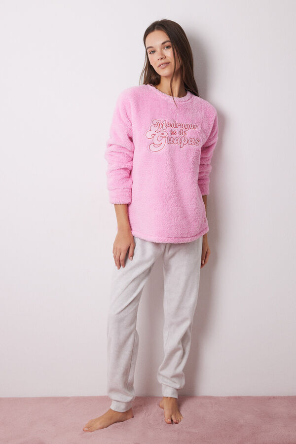 Women'secret Pijama fluffy y polar La Vecina Rubia rosa