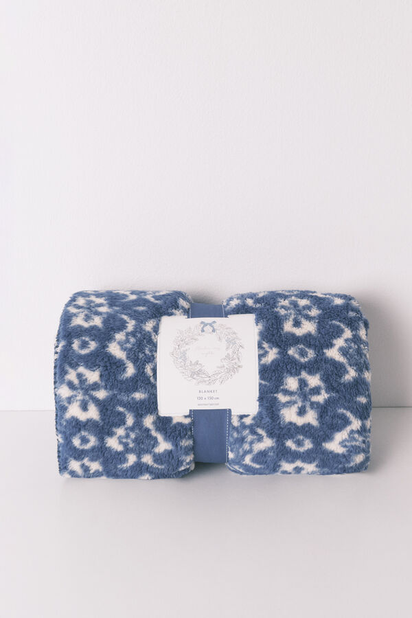 Women'secret Manta de polar sherpa com estampa floral azul  azul
