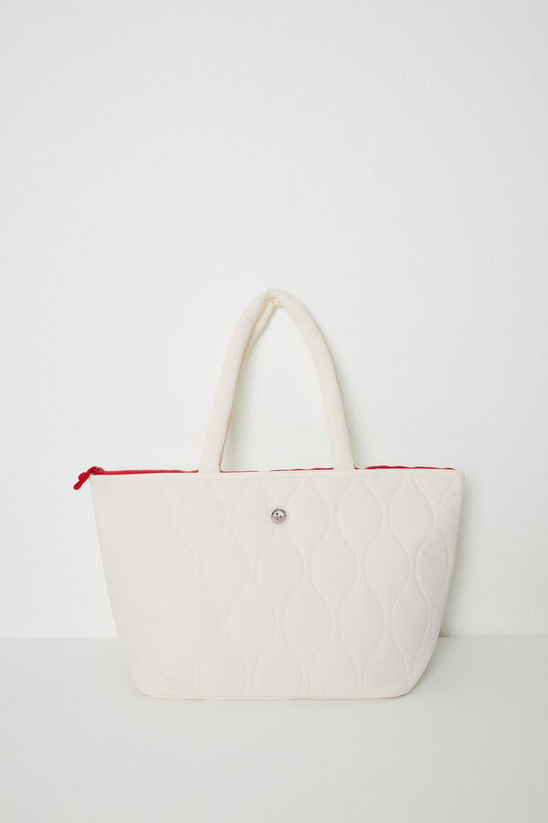 Women'secret Bolso blanco nylon acolchado marfil
