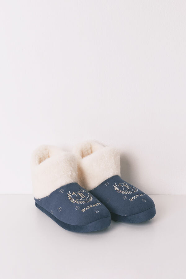 Women'secret Chinelos de quarto bota azul "Hogwarts" lurex azul
