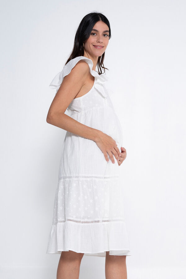 Ohma! Vestido de pré-mamã romântico com amamentação branco