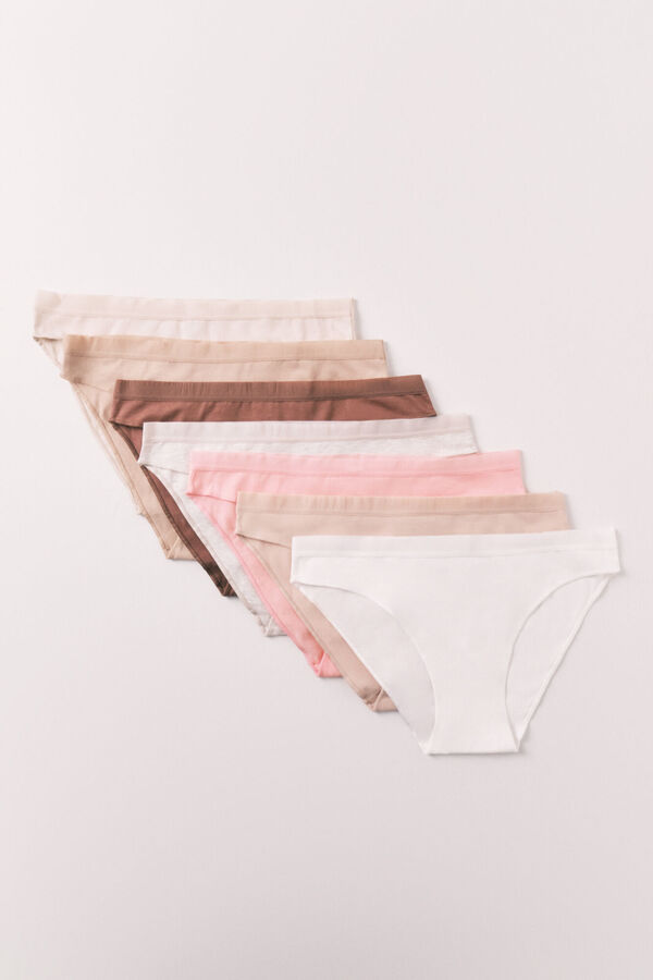 Women'secret Pack 7 cuecas cl&aacute;ssicas em algod&atilde;o lisas neutras branco