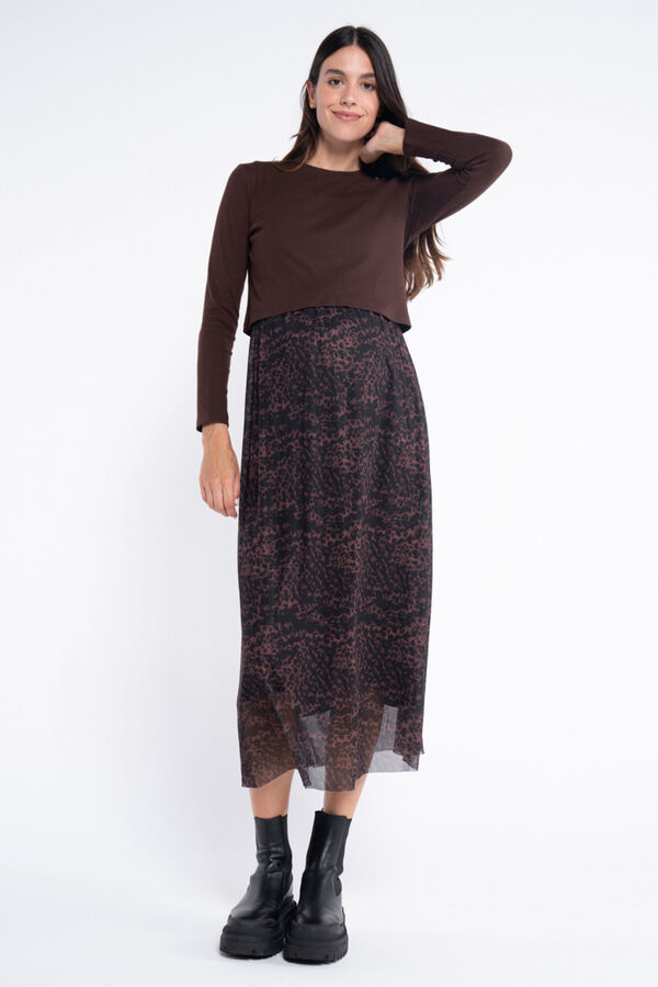 Ohma! Vestido de lactancia de tul estampado marr&oacute;n