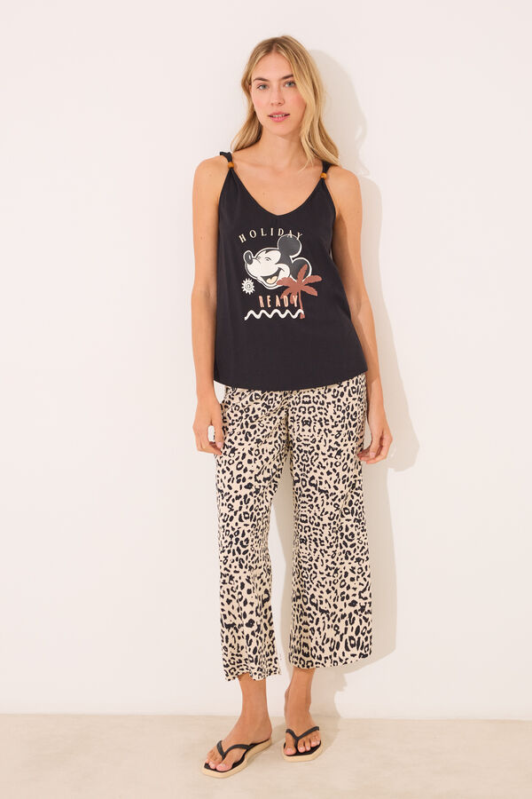 Women'secret Pijama Mickey Mouse com estampa animal preto