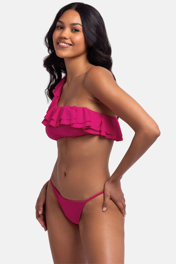 Dorina Top de bikini asimétrico volantes rosa fucsia
