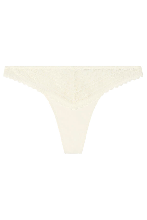 Women'secret Tanga cl&aacute;sico microfibra encaje marfil marfil
