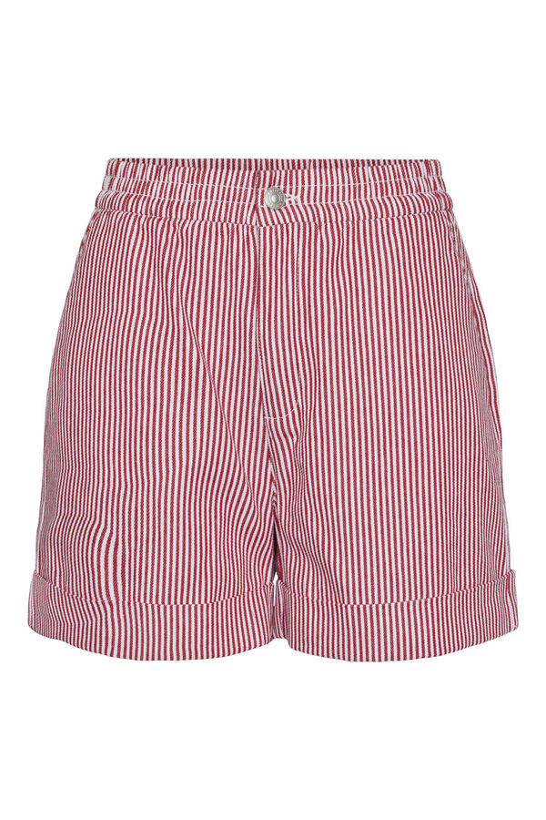 Pieces Calções denim estampado às riscas vermelho