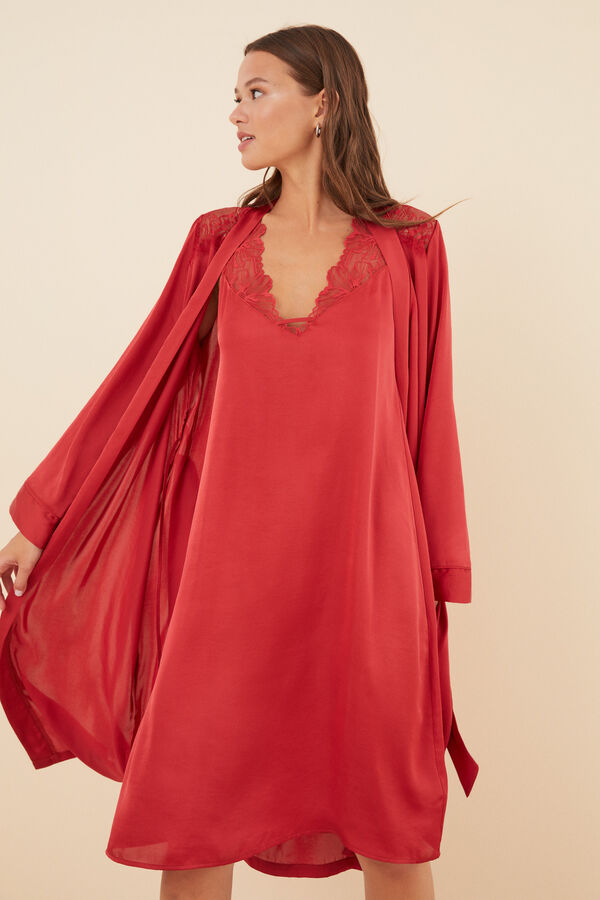 Women'secret Robe comprido cetim vermelho vermelho