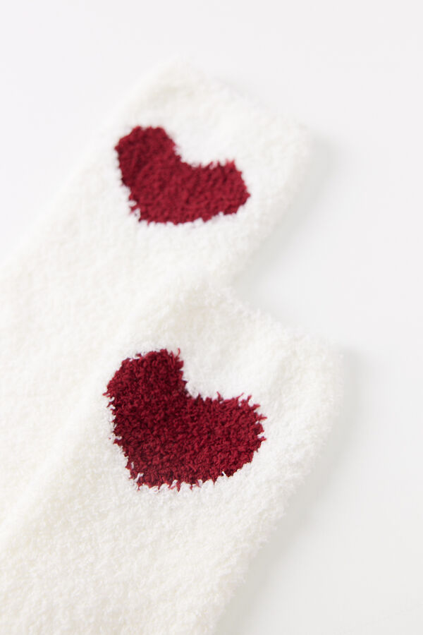Women'secret Calcetines pelo blanco coraz&oacute;n blanco