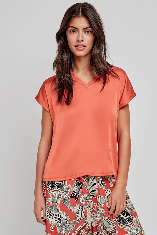 Gisela Top de pijama de cetim laranja vermelho