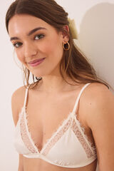 Women'secret Suti&atilde; triangular NATURAL em cetim e renda branca bege